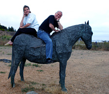 Paige and Chris on Blackie sculpture